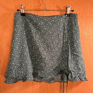 Green Floral Mini Skirt (Adjustable Length) - Size M